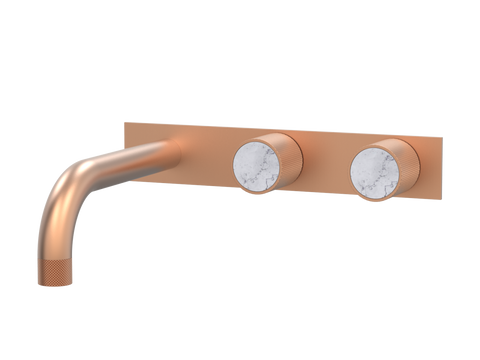 Tapware ParTaps IDK Marble Wall Basin Set - On Plate (Offset) Colour: Brushed Copper Insert: Bianco Marble Place & Palette