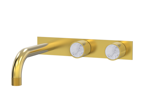 Tapware ParTaps IDK Marble Wall Basin Set - On Plate (Offset) Colour: Brushed Gold Insert: Bianco Marble Place & Palette