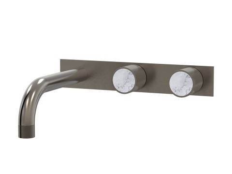 Tapware ParTaps IDK Marble Wall Basin Set - On Plate (Offset) Colour: Brushed Gunmetal Insert: Bianco Marble Place & Palette