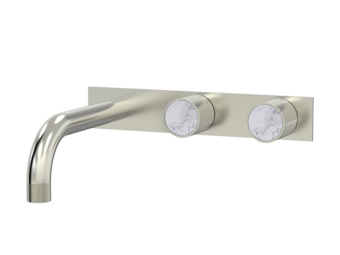 Tapware ParTaps IDK Marble Wall Basin Set - On Plate (Offset) Colour: Brushed Nickel Insert: Bianco Marble Place & Palette