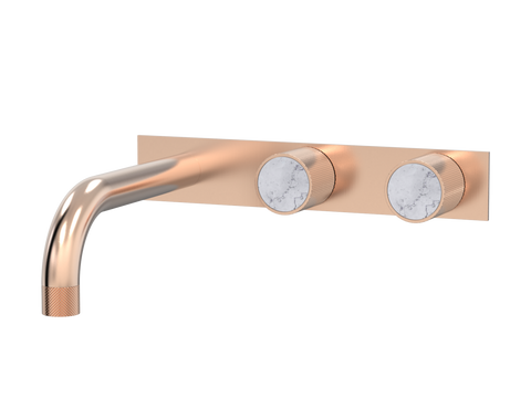 Tapware ParTaps IDK Marble Wall Basin Set - On Plate (Offset) Colour: Brushed Rose Gold Insert: Bianco Marble Place & Palette