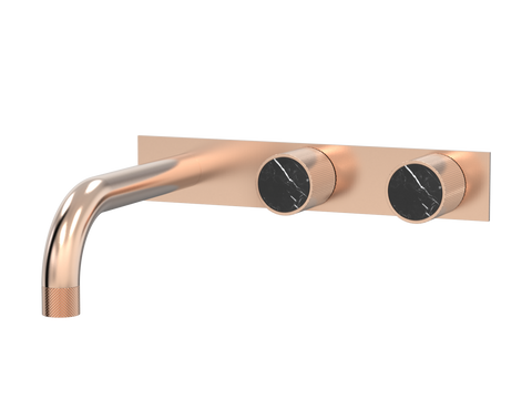 Tapware ParTaps IDK Marble Wall Basin Set - On Plate (Offset) Colour: Brushed Rose Gold Insert: Nero Marble Place & Palette