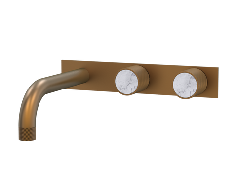 Tapware ParTaps IDK Marble Wall Basin Set - On Plate (Offset) Colour: Burnished Insert: Bianco Marble Place & Palette
