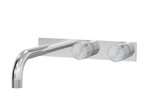 Tapware ParTaps IDK Marble Wall Basin Set - On Plate (Offset) Colour: Chrome Insert: Bianco Marble Place & Palette