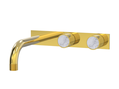 Tapware ParTaps IDK Marble Wall Basin Set - On Plate (Offset) Colour: Gold Insert: Bianco Marble Place & Palette