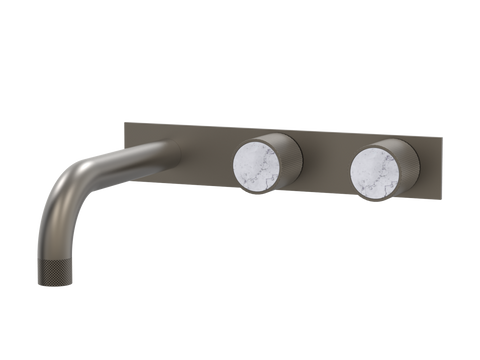 Tapware ParTaps IDK Marble Wall Basin Set - On Plate (Offset) Colour: Gunmetal Insert: Bianco Marble Place & Palette