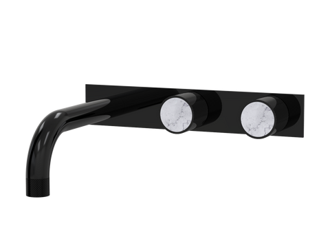 Tapware ParTaps IDK Marble Wall Basin Set - On Plate (Offset) Colour: Midnight Black Insert: Bianco Marble Place & Palette