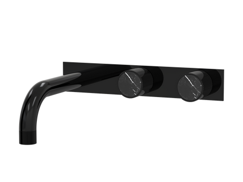 Tapware ParTaps IDK Marble Wall Basin Set - On Plate (Offset) Colour: Midnight Black Insert: Nero Marble Place & Palette