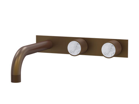 Tapware ParTaps IDK Marble Wall Basin Set - On Plate (Offset) Colour: Native Brass Insert: Bianco Marble Place & Palette