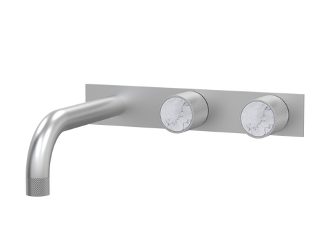 Tapware ParTaps IDK Marble Wall Basin Set - On Plate (Offset) Colour: Satin Pearl Insert: Bianco Marble Place & Palette