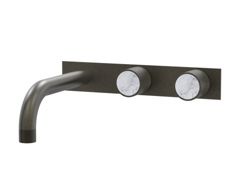 Tapware ParTaps IDK Marble Wall Basin Set - On Plate (Offset) Colour: Volcanic Grey Insert: Bianco Marble Place & Palette
