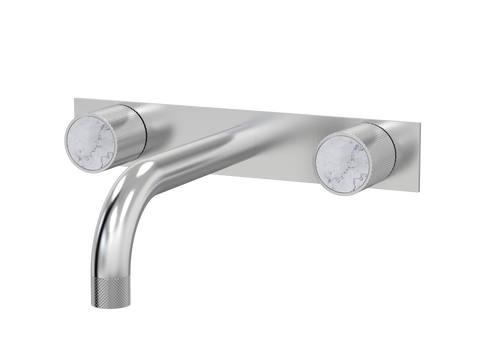 Tapware ParTaps IDK Marble Wall Basin Set - On Plate Colour: Brushed Chrome Insert: Bianco Marble Place & Palette