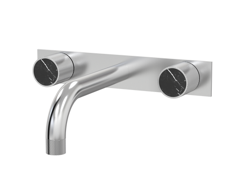 Tapware ParTaps IDK Marble Wall Basin Set - On Plate Colour: Brushed Chrome Insert: Nero Marble Place & Palette