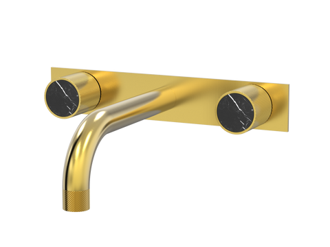 Tapware ParTaps IDK Marble Wall Basin Set - On Plate Colour: Brushed Gold Insert: Nero Marble Place & Palette