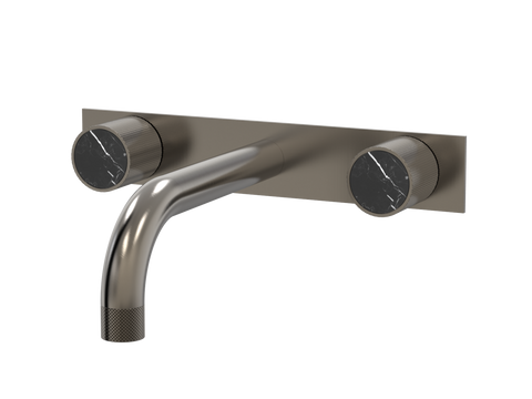 Tapware ParTaps IDK Marble Wall Basin Set - On Plate Colour: Brushed Gunmetal Insert: Nero Marble Place & Palette