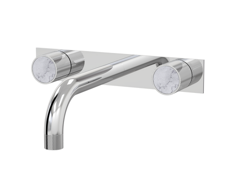 Tapware ParTaps IDK Marble Wall Basin Set - On Plate Colour: Chrome Insert: Bianco Marble Place & Palette