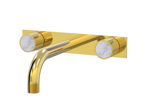 Tapware ParTaps IDK Marble Wall Basin Set - On Plate Colour: Gold Insert: Bianco Marble Place & Palette
