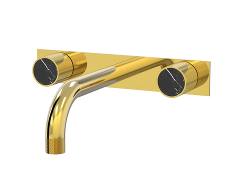 Tapware ParTaps IDK Marble Wall Basin Set - On Plate Colour: Gold Insert: Nero Marble Place & Palette