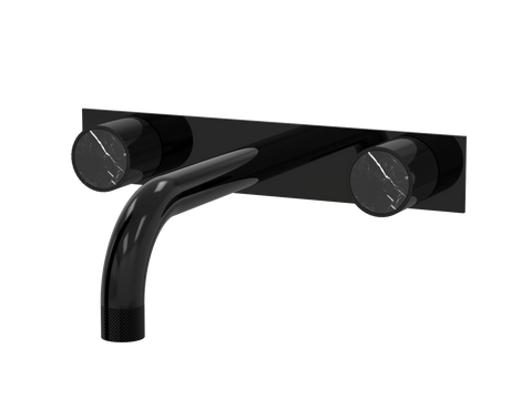 Tapware ParTaps IDK Marble Wall Basin Set - On Plate Colour: Midnight Black Insert: Nero Marble Place & Palette
