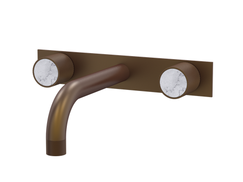 Tapware ParTaps IDK Marble Wall Basin Set - On Plate Colour: Native Brass Insert: Bianco Marble Place & Palette