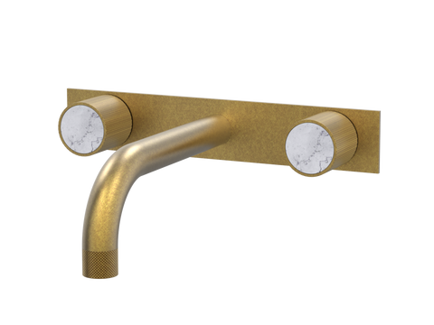 Tapware ParTaps IDK Marble Wall Basin Set - On Plate Colour: Rumbled Brass Insert: Bianco Marble Place & Palette