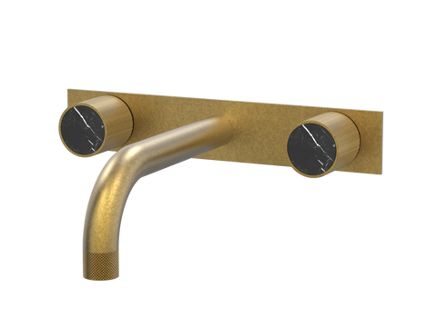 Tapware ParTaps IDK Marble Wall Basin Set - On Plate Colour: Rumbled Brass Insert: Nero Marble Place & Palette