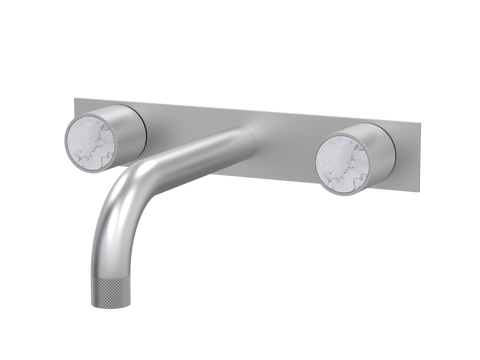Tapware ParTaps IDK Marble Wall Basin Set - On Plate Colour: Satin Pearl Insert: Bianco Marble Place & Palette