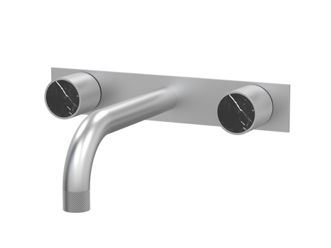 Tapware ParTaps IDK Marble Wall Basin Set - On Plate Colour: Satin Pearl Insert: Nero Marble Place & Palette