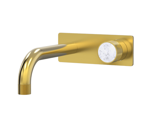 Tapware ParTaps IDK Marble Wall Bath Mixer Set On Plate - Bianco Marble Colour: Brushed Gold Size: 160mm Place & Palette