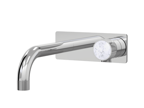 Tapware ParTaps IDK Marble Wall Bath Mixer Set On Plate - Bianco Marble Colour: Chrome Size: 160mm Place & Palette