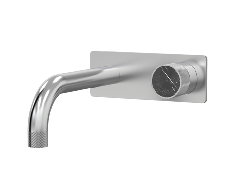 Tapware ParTaps IDK Marble Wall Bath Mixer Set On Plate - Nero Marble Colour: Brushed Chrome Size: 160mm Place & Palette