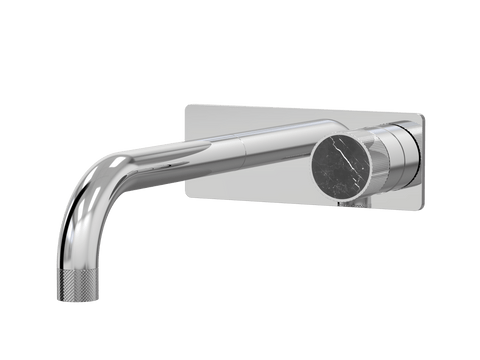 Tapware ParTaps IDK Marble Wall Bath Mixer Set On Plate - Nero Marble Colour: Chrome Size: 160mm Place & Palette