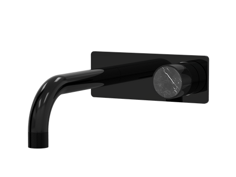 Tapware ParTaps IDK Marble Wall Bath Mixer Set On Plate - Nero Marble Colour: Midnight Black Size: 160mm Place & Palette