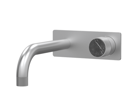 Tapware ParTaps IDK Marble Wall Bath Mixer Set On Plate - Nero Marble Colour: Satin Pearl Size: 160mm Place & Palette