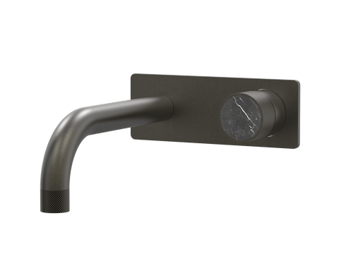 Tapware ParTaps IDK Marble Wall Bath Mixer Set On Plate - Nero Marble Colour: Volcanic Grey Size: 160mm Place & Palette