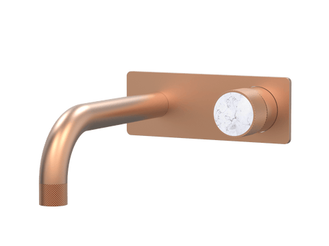 Tapware ParTaps IDK Marble Wall Mixer Basin Set On Plate - Bianco Marble Colour: Brushed Copper Size: 200mm Place & Palette