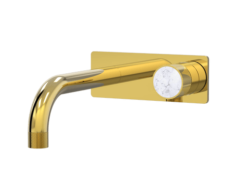 Tapware ParTaps IDK Marble Wall Mixer Basin Set On Plate - Bianco Marble Colour: Gold Size: 200mm Place & Palette