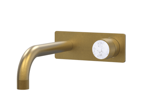 Tapware ParTaps IDK Marble Wall Mixer Basin Set On Plate - Bianco Marble Colour: Rumbled Brass Size: 200mm Place & Palette