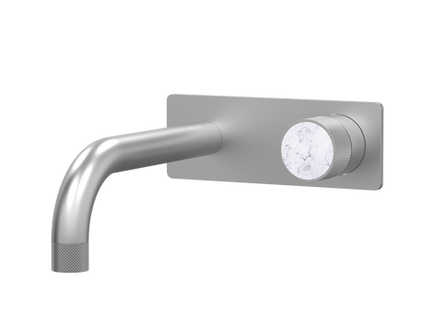Tapware ParTaps IDK Marble Wall Mixer Basin Set On Plate - Bianco Marble Colour: Satin Pearl Size: 200mm Place & Palette