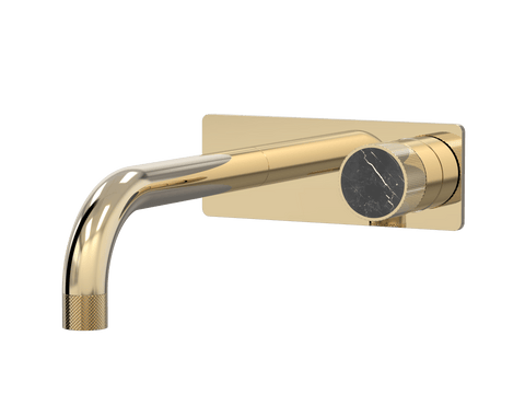 Tapware ParTaps IDK Marble Wall Mixer Basin Set On Plate - Nero Marble Colour: Brass Gold Size: 200mm Place & Palette