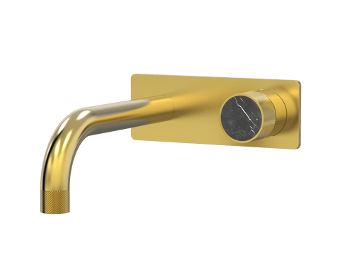 Tapware ParTaps IDK Marble Wall Mixer Basin Set On Plate - Nero Marble Colour: Brushed Gold Size: 200mm Place & Palette