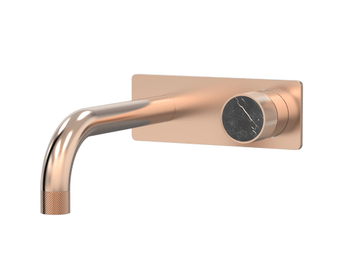 Tapware ParTaps IDK Marble Wall Mixer Basin Set On Plate - Nero Marble Colour: Brushed Rose Gold Size: 200mm Place & Palette
