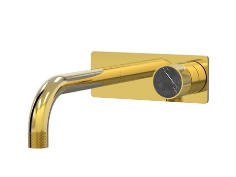 Tapware ParTaps IDK Marble Wall Mixer Basin Set On Plate - Nero Marble Colour: Gold Size: 200mm Place & Palette