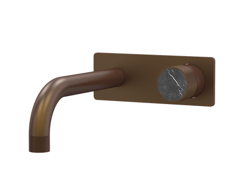 Tapware ParTaps IDK Marble Wall Mixer Basin Set On Plate - Nero Marble Colour: Native Brass Size: 200mm Place & Palette