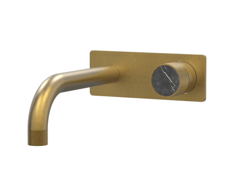 Tapware ParTaps IDK Marble Wall Mixer Basin Set On Plate - Nero Marble Colour: Rumbled Brass Size: 200mm Place & Palette