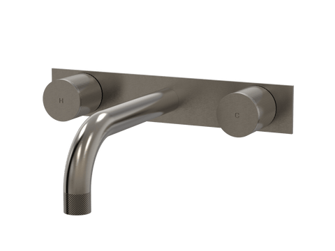 Tapware ParTaps IDK Wall Basin Set Colour: Brushed Gunmetal Style: On Plate Place & Palette