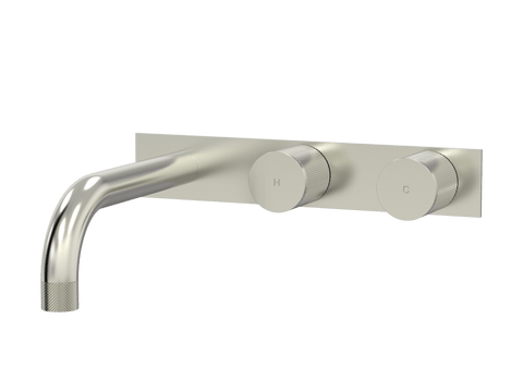 Tapware ParTaps IDK Wall Basin Set Colour: Brushed Nickel Style: On Plate - Offset Place & Palette