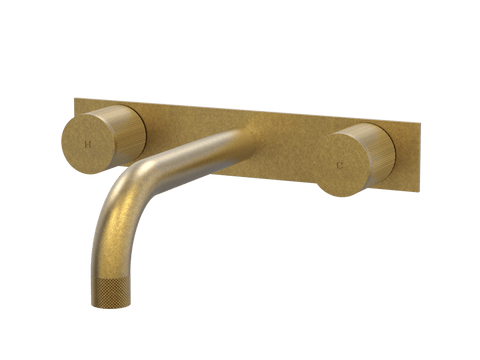Tapware ParTaps IDK Wall Basin Set Colour: Rumbled Brass Style: On Plate Place & Palette