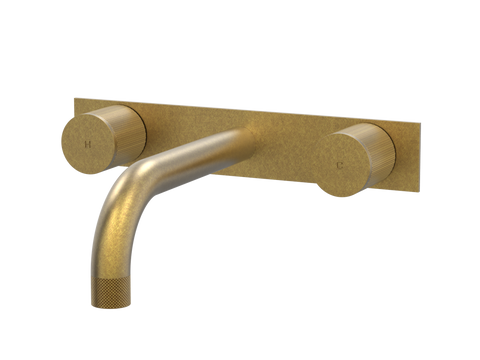Tapware ParTaps IDK Wall Bath Set - On Plate Colour: Rumbled Brass Size: 200mm Place & Palette