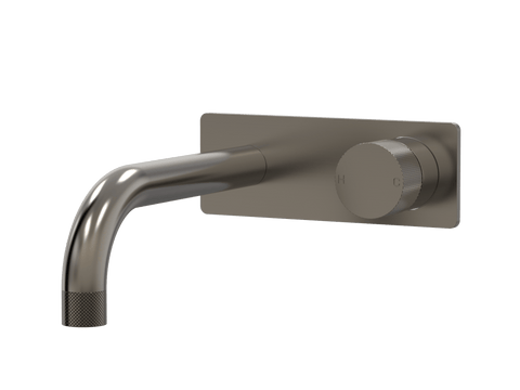 Tapware ParTaps IDK Wall Mixer Basin Set On Plate - 90 Degree Colour: Brushed Gunmetal Size: 200mm Place & Palette